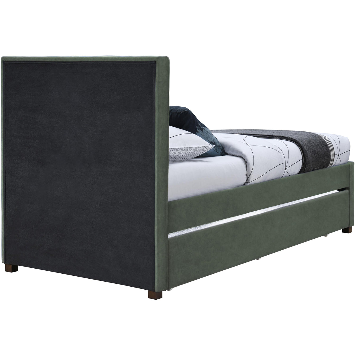 Meridian Hudson Green Vegan Leather Twin Trundle Bed