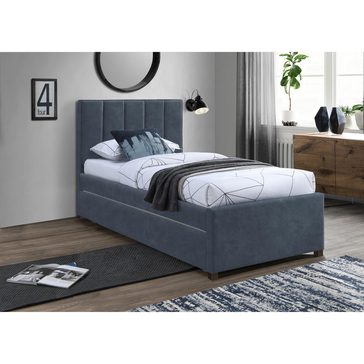 Meridian Hudson Navy Vegan Leather Twin Trundle Bed