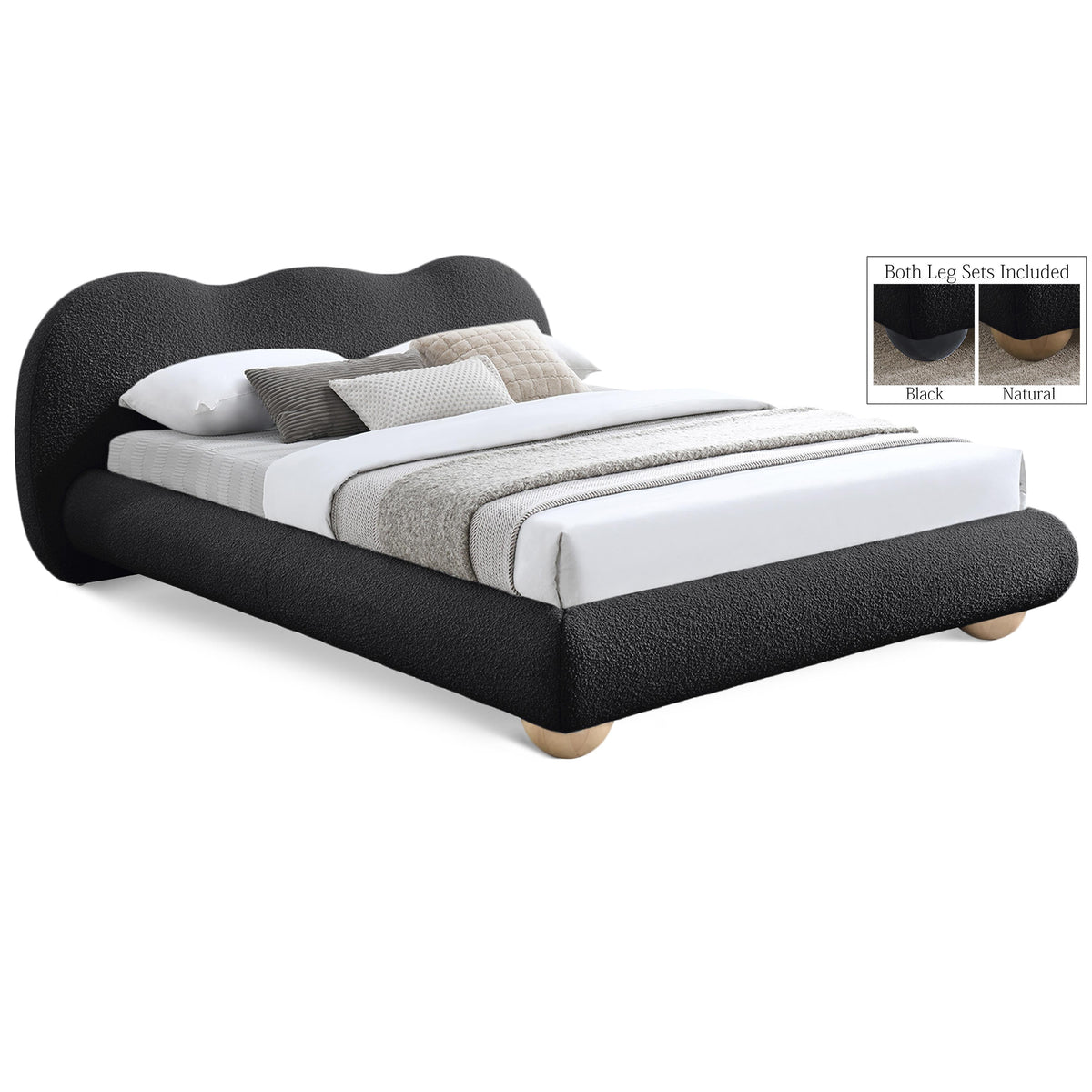 Meridian Hyde Black Boucle Fabric Full Bed (3 Boxes)
