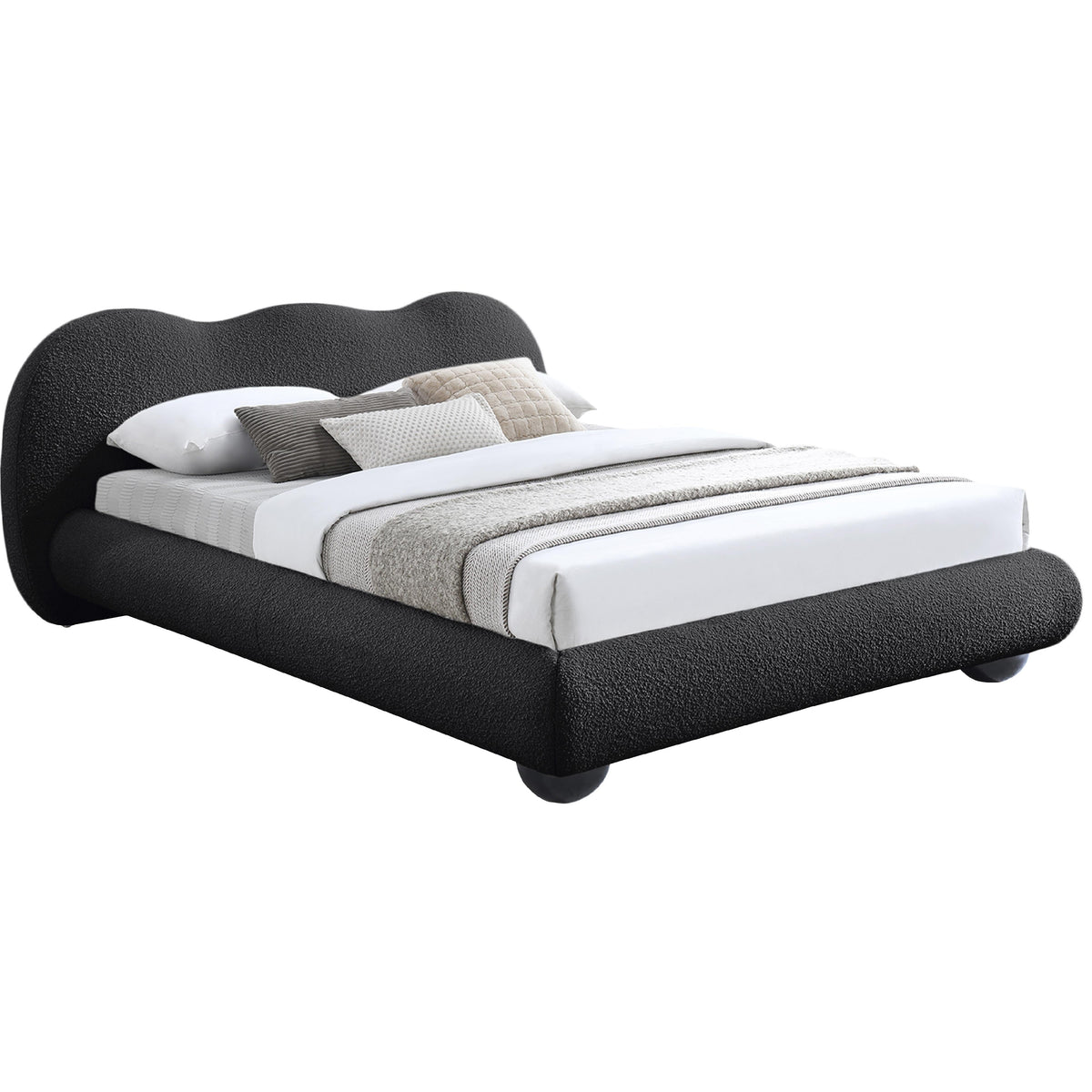 Meridian Hyde Black Boucle Fabric Full Bed (3 Boxes)
