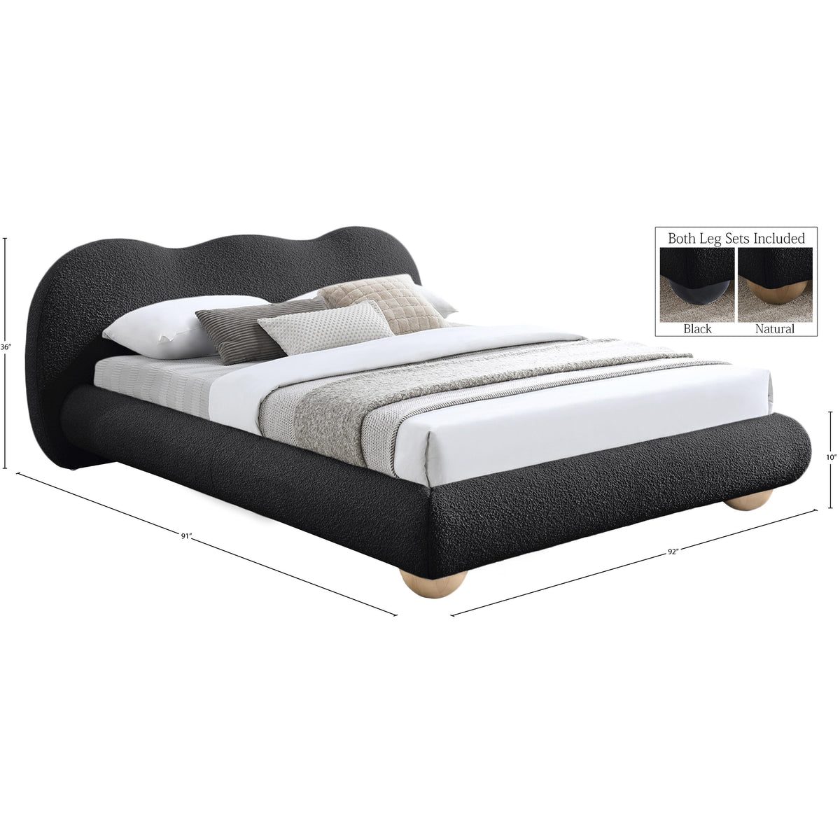 Meridian Hyde Black Boucle Fabric King Bed (3 Boxes)
