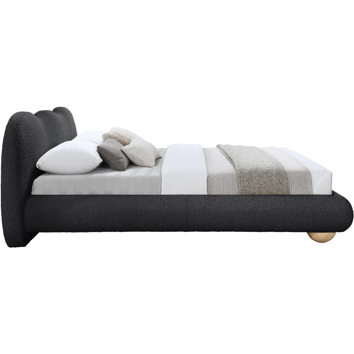 Meridian Hyde Black Boucle Fabric Queen Bed (3 Boxes)