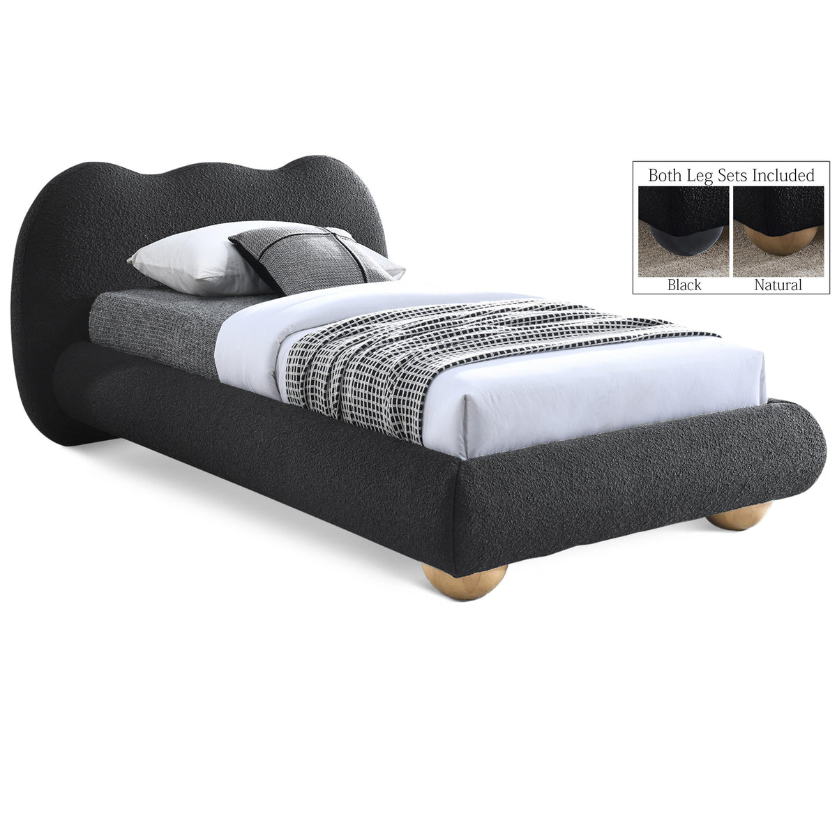 Meridian Hyde Black Boucle Fabric Twin Bed (3 Boxes)