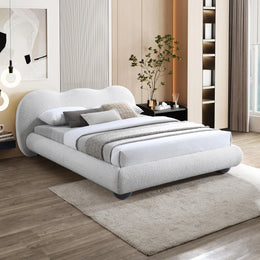 Meridian Hyde Cream Boucle Fabric Queen Bed (3 Boxes)
