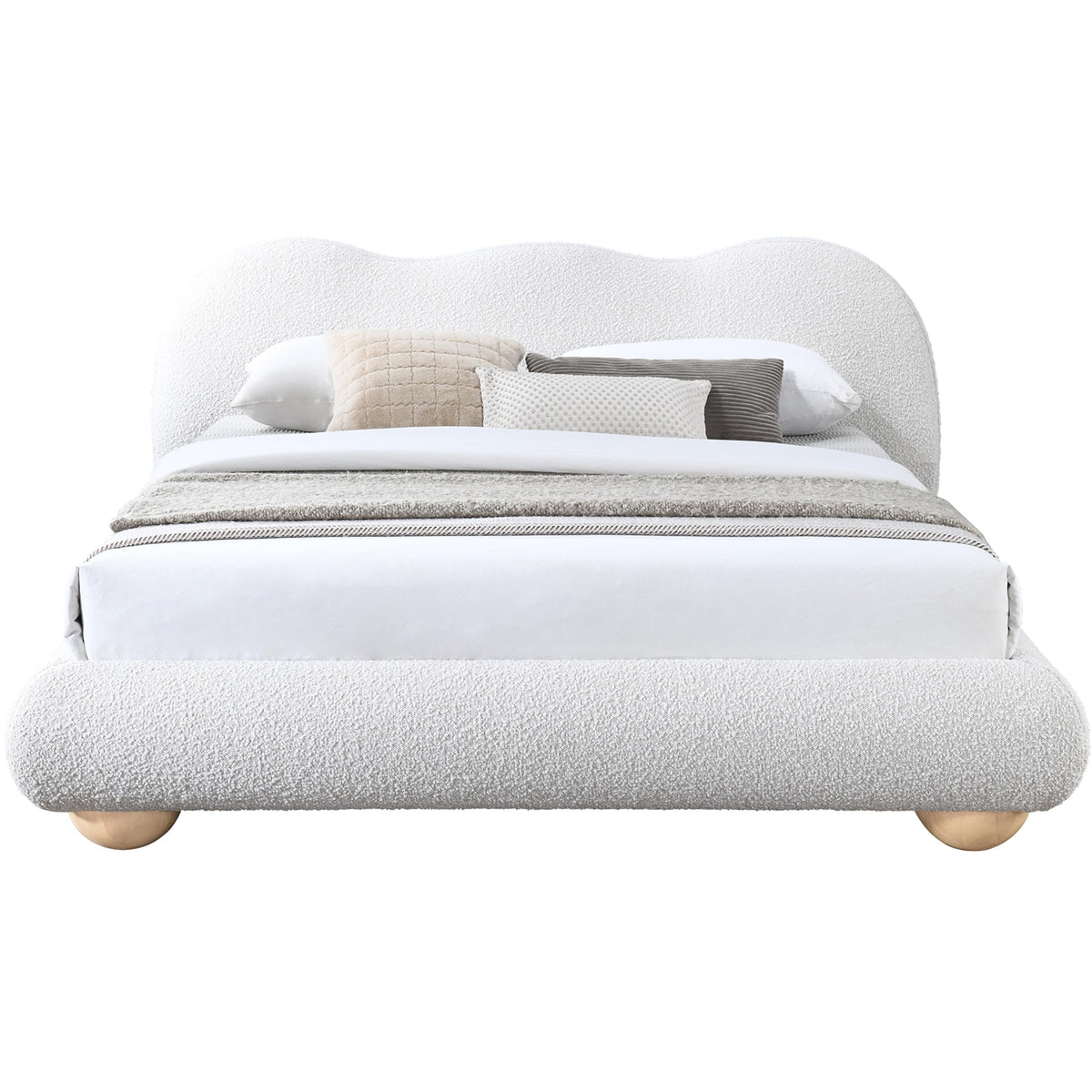 Meridian Hyde Cream Boucle Fabric Queen Bed (3 Boxes)