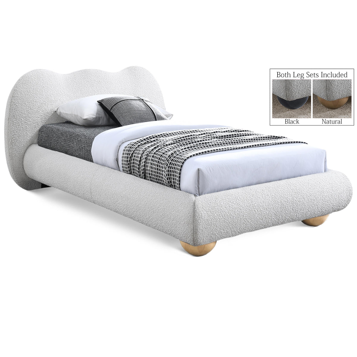 Meridian Hyde Cream Boucle Fabric Twin Bed (3 Boxes)