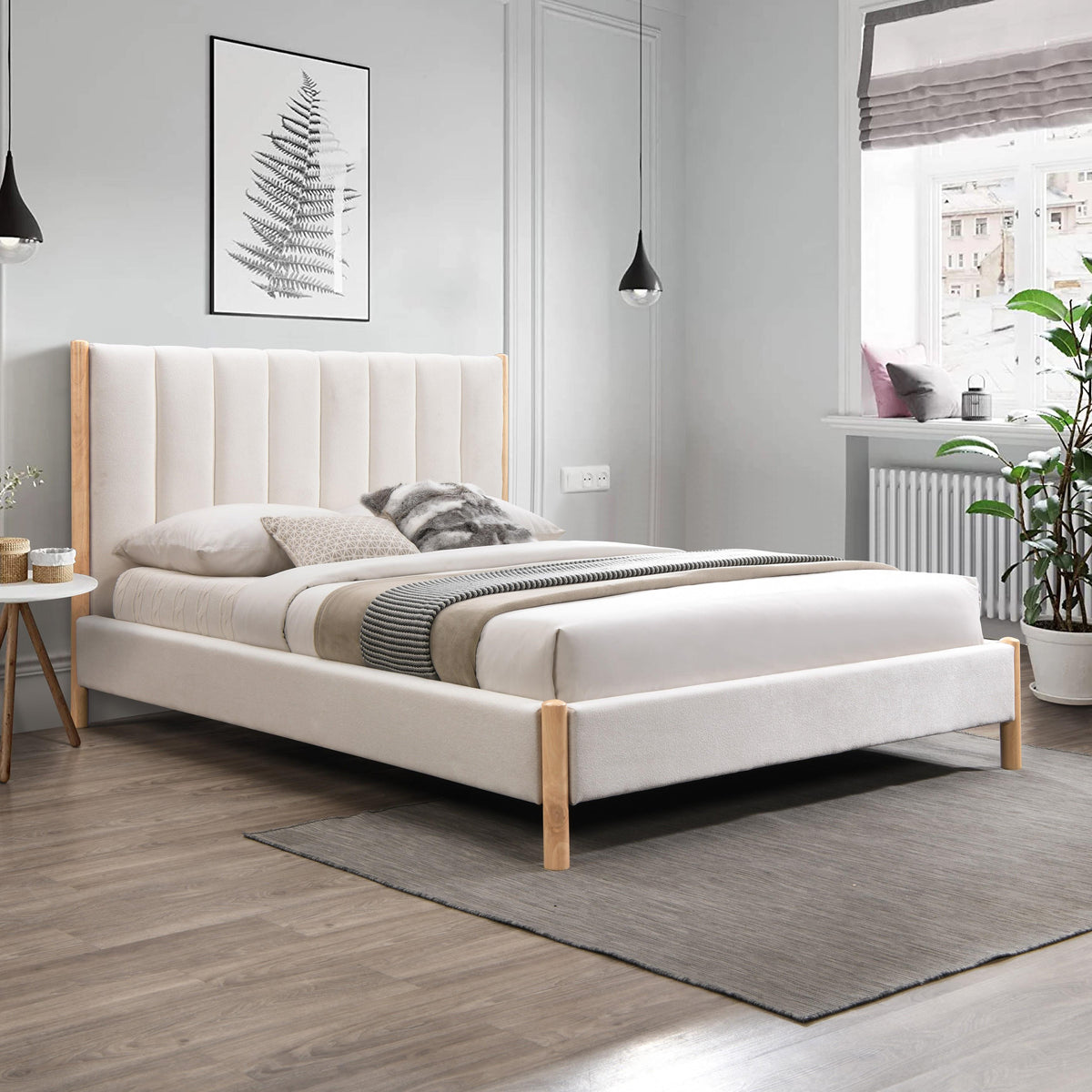Meridian Kona Cream Polyester Fabric Queen Bed