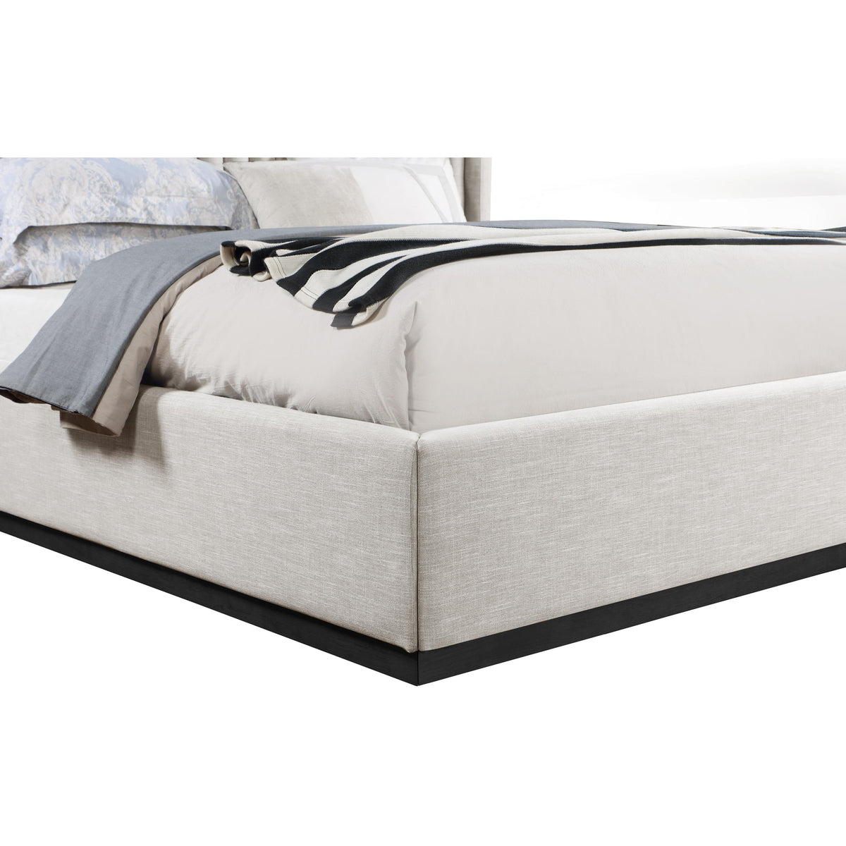 Meridian Logan Beige Linen Textured Fabric King Bed
