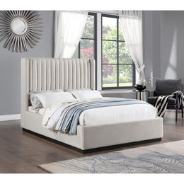 Meridian Logan Beige Linen Textured Fabric Queen Bed
