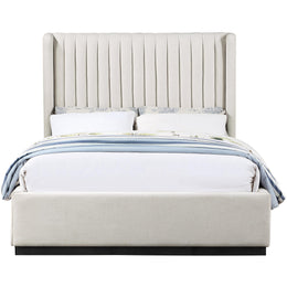 Meridian Logan Beige Linen Textured Fabric Queen Bed