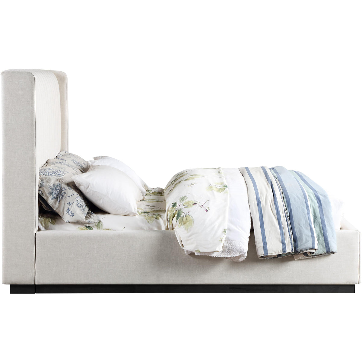 Meridian Logan Beige Linen Textured Fabric Queen Bed