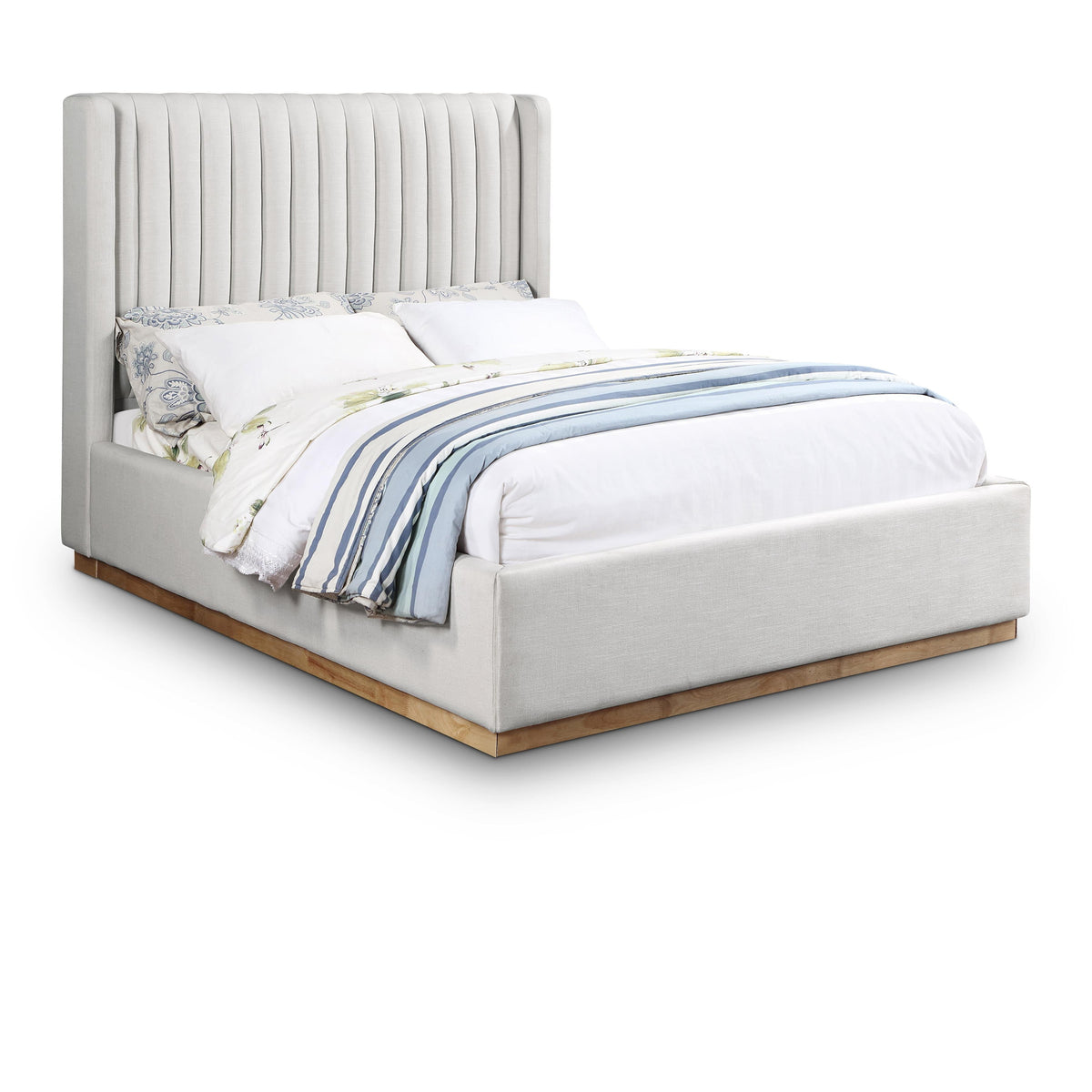 Meridian Logan Cream Linen Textured Fabric Full Bed