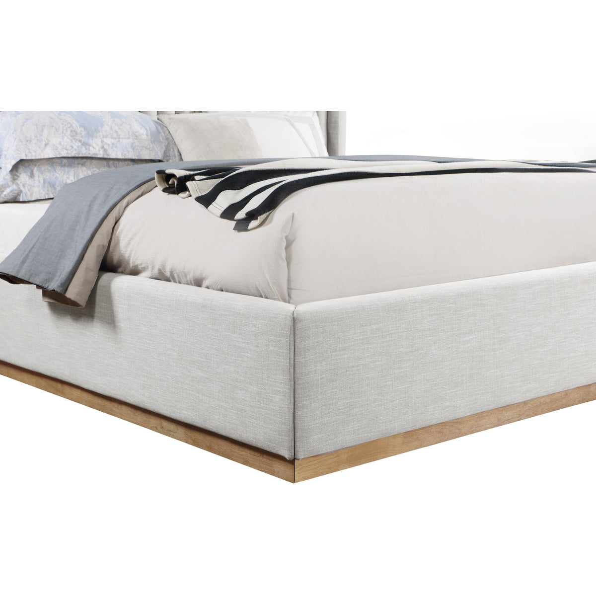Meridian Logan Cream Linen Textured Fabric King Bed