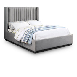 Meridian Logan Grey Linen Textured Fabric Queen Bed
