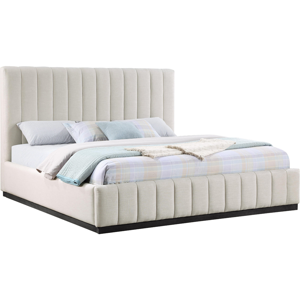 Meridian Lucia Beige Linen Textured Fabric King Bed
