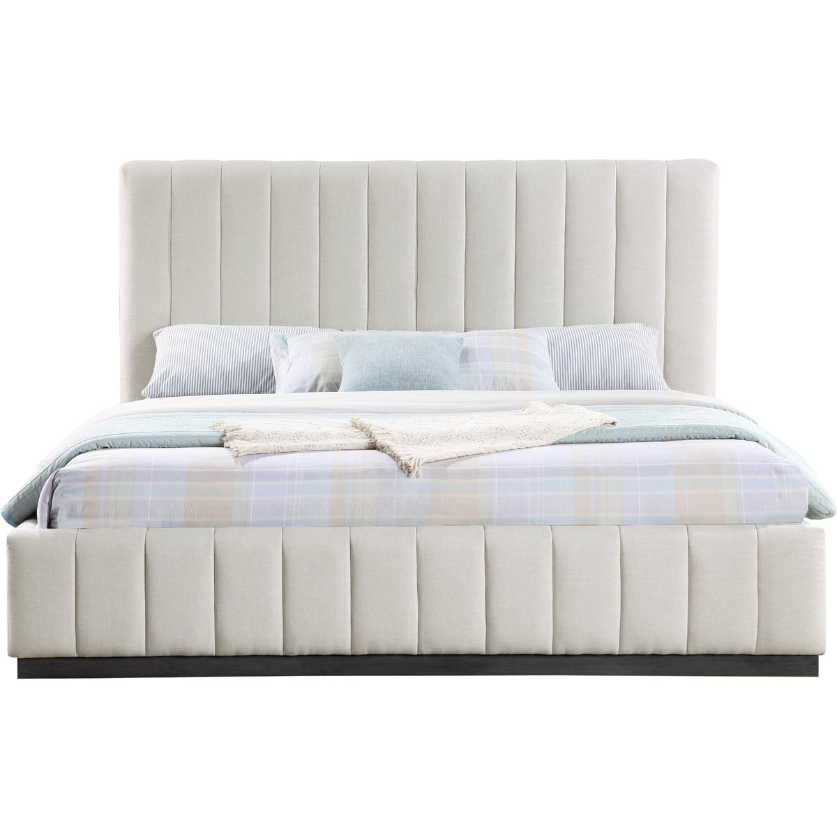 Meridian Lucia Beige Linen Textured Fabric King Bed
