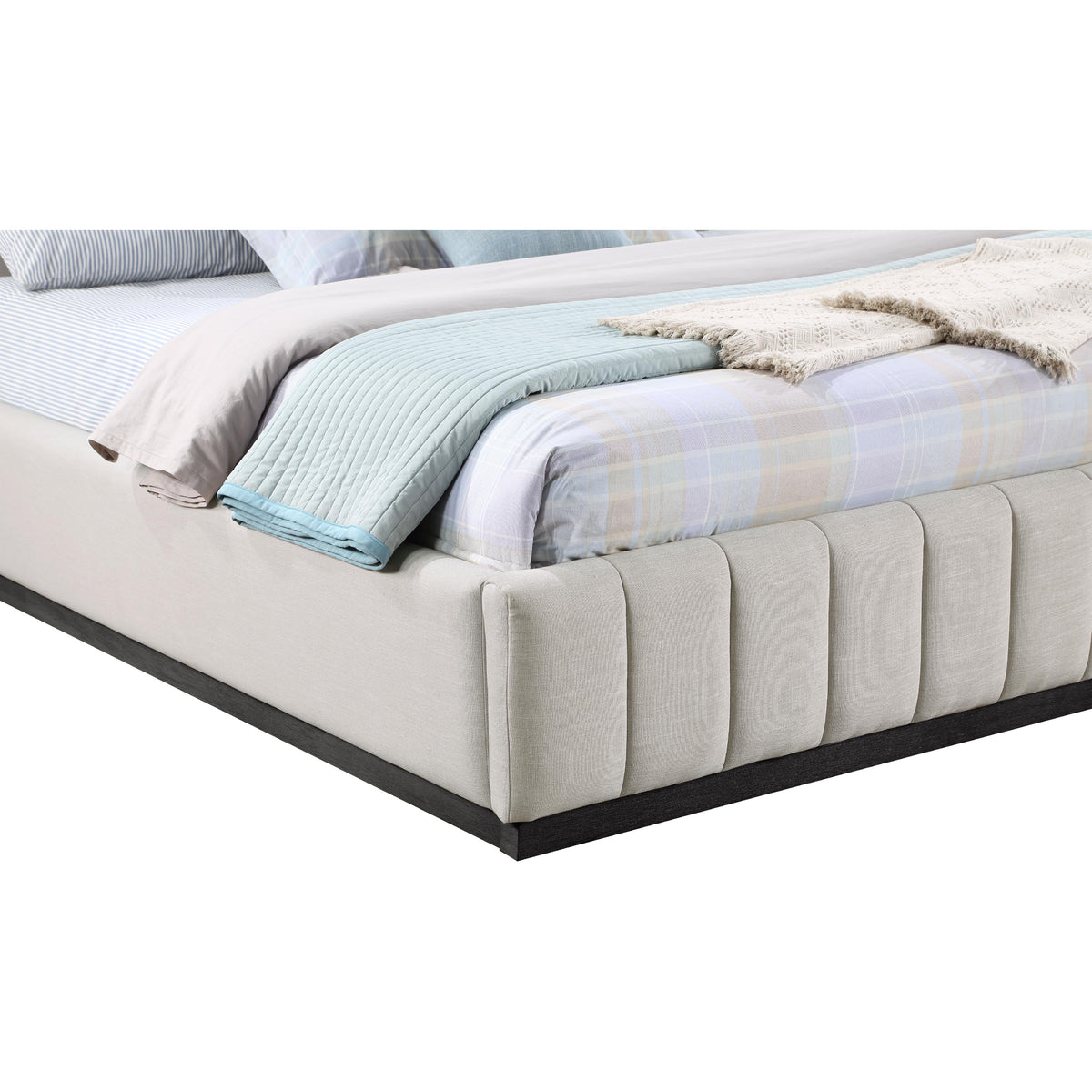 Meridian Lucia Beige Linen Textured Fabric King Bed