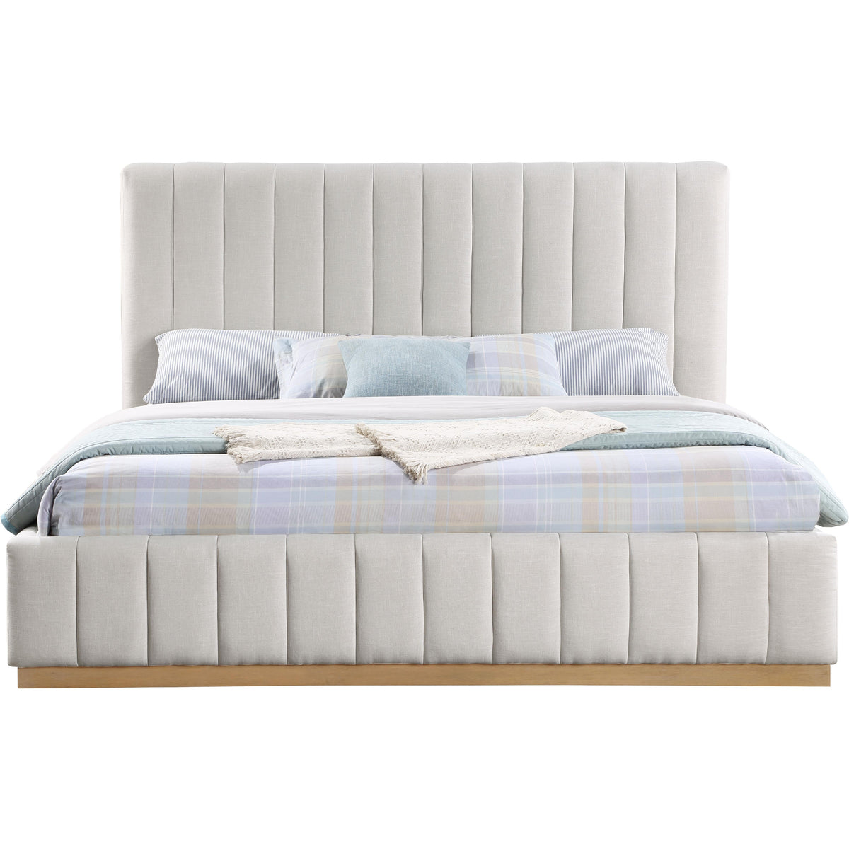 Meridian Lucia Cream Linen Textured Fabric King Bed
