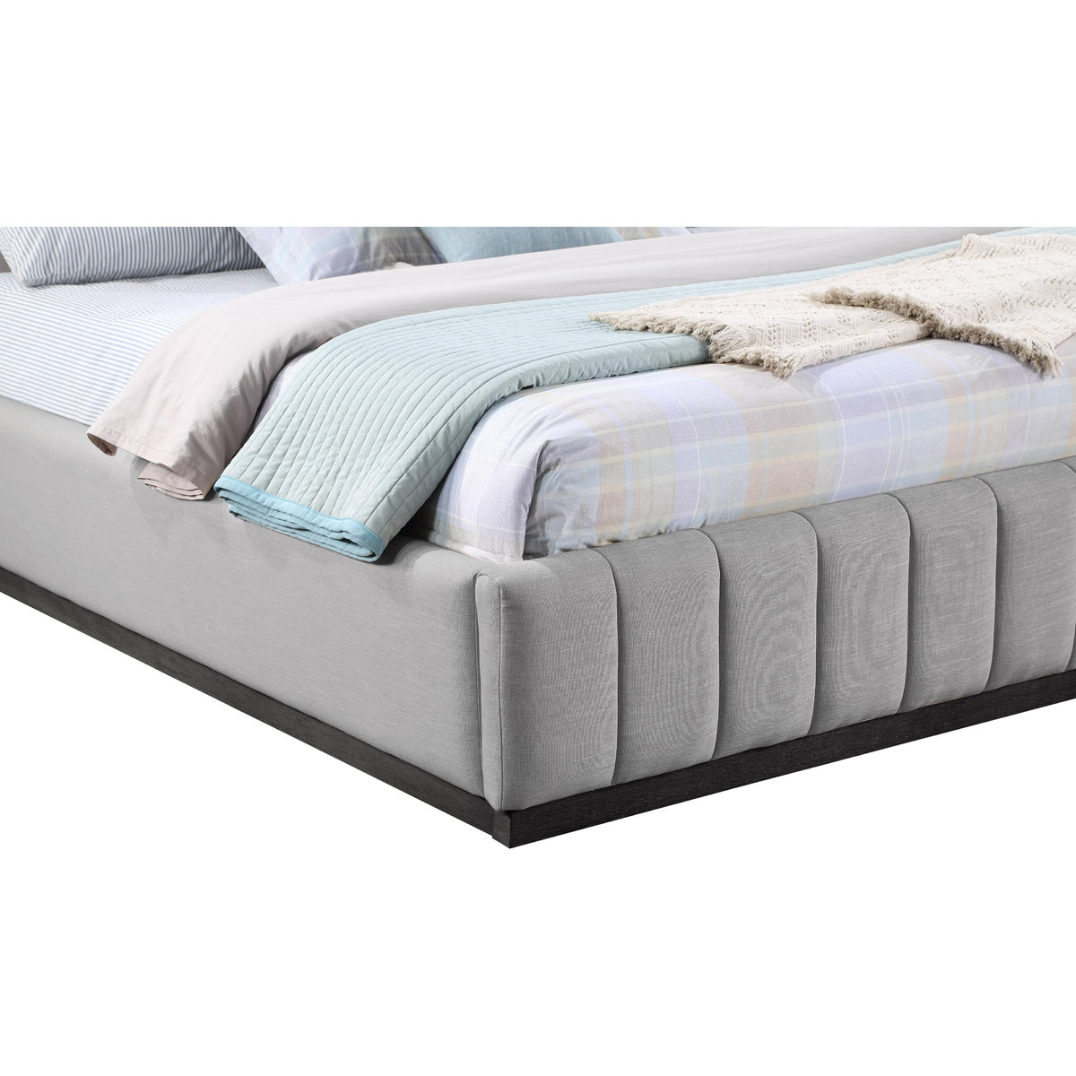 Meridian Lucia Grey Linen Textured Fabric King Bed