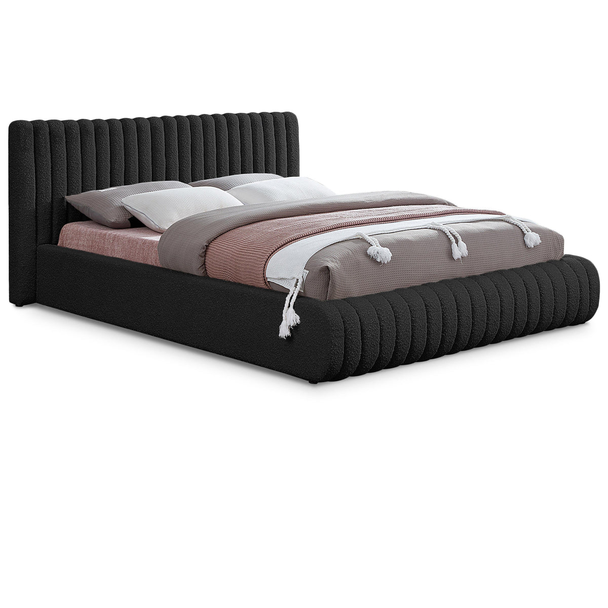 Meridian Nash Black Boucle Fabric Queen Bed