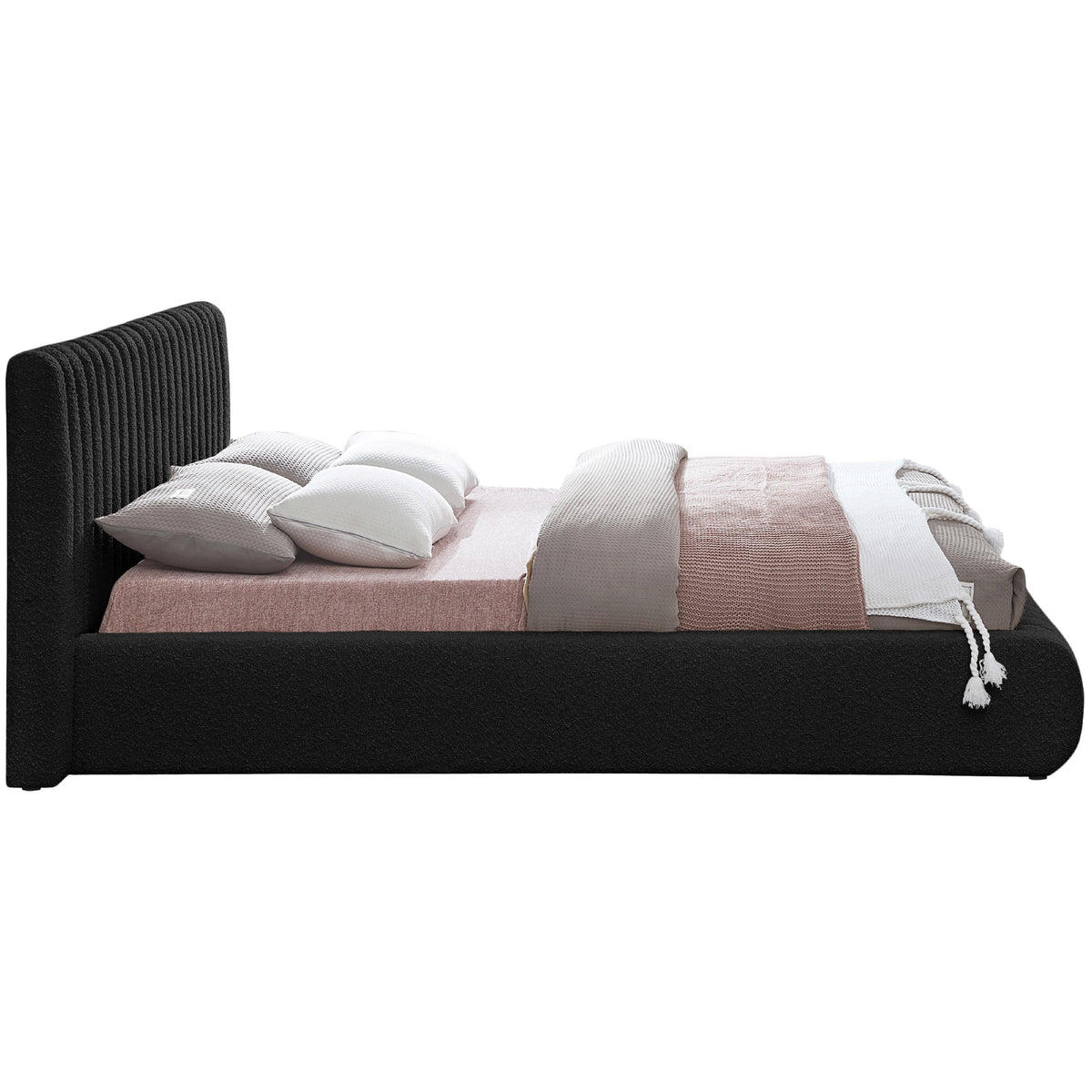 Meridian Nash Black Boucle Fabric Queen Bed