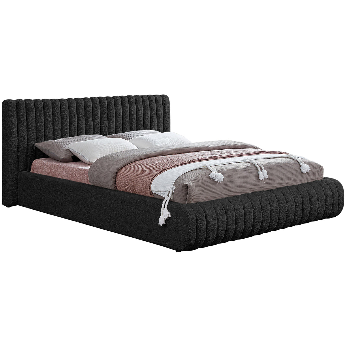 Meridian Nash Black Boucle Fabric Queen Bed