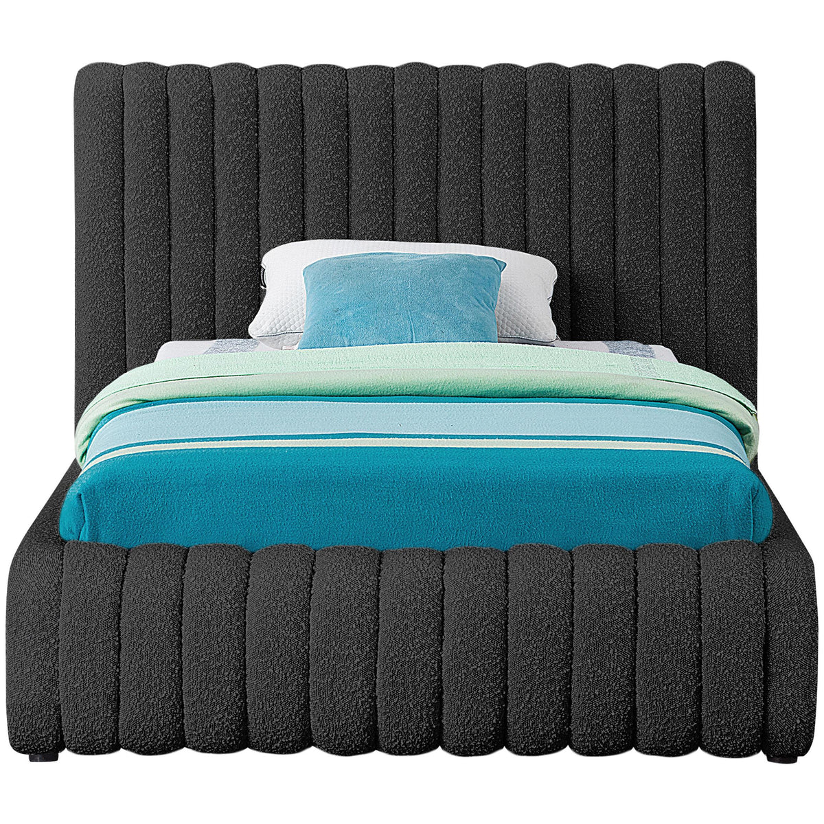 Meridian Nash Black Boucle Fabric Twin Bed