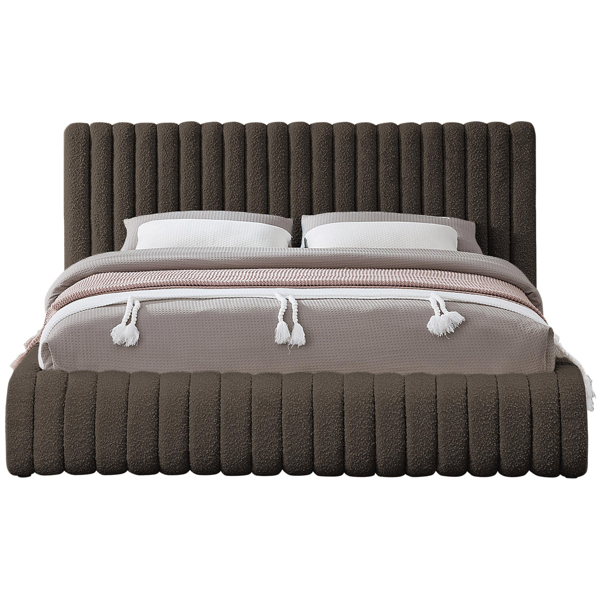Meridian Nash Brown Boucle Fabric Queen Bed