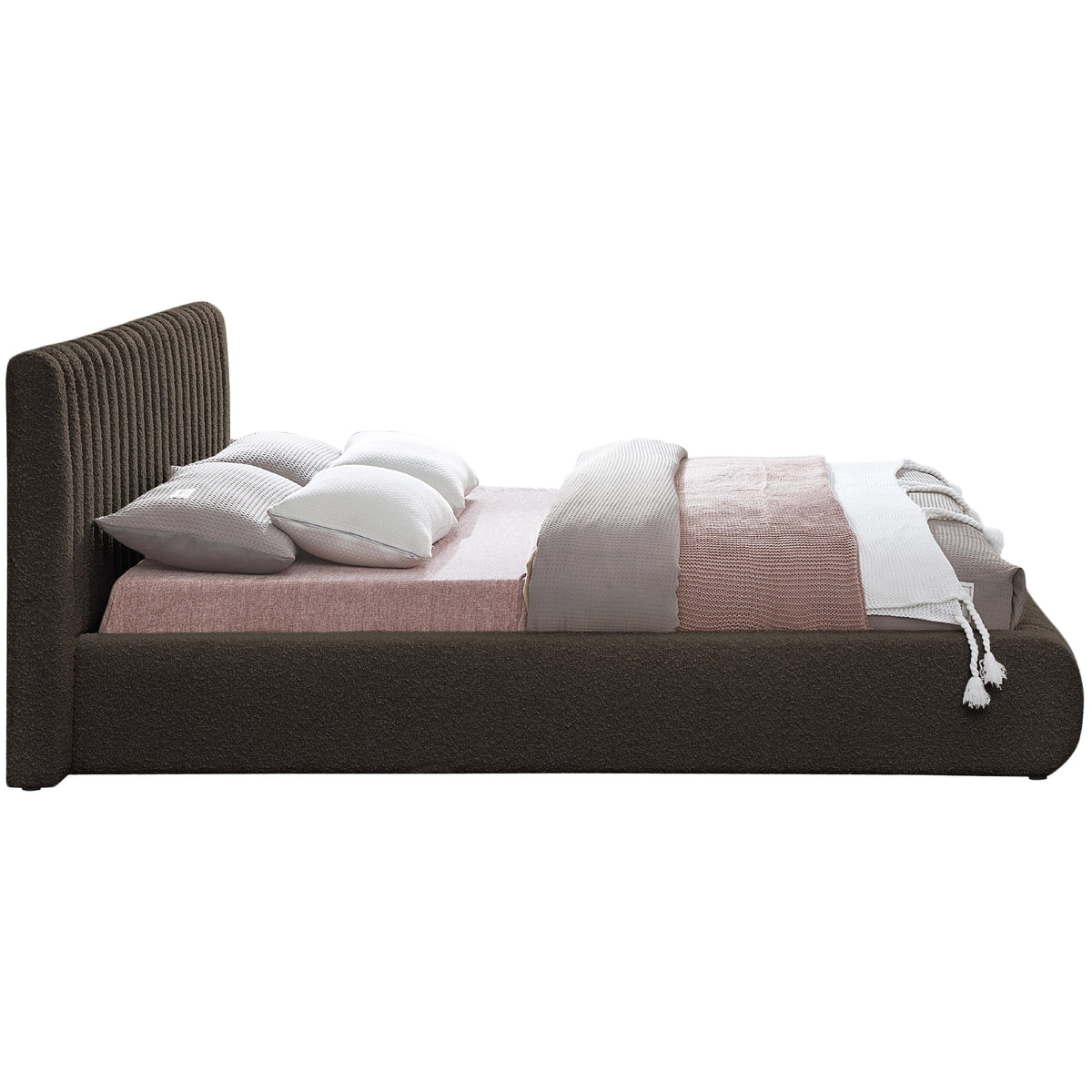 Meridian Nash Brown Boucle Fabric Queen Bed