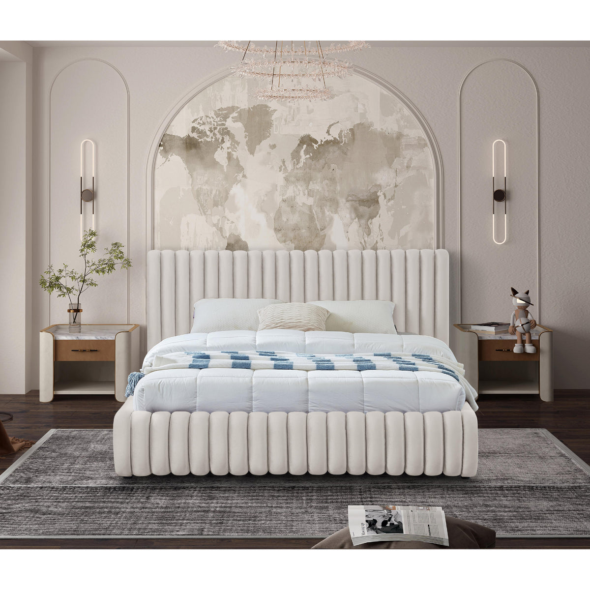 Meridian Nico Cream Velvet Full Bed