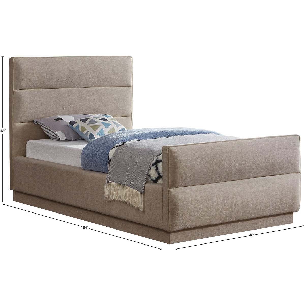 Meridian Paxton Beige Chenille Fabric Twin Bed (3 Boxes)