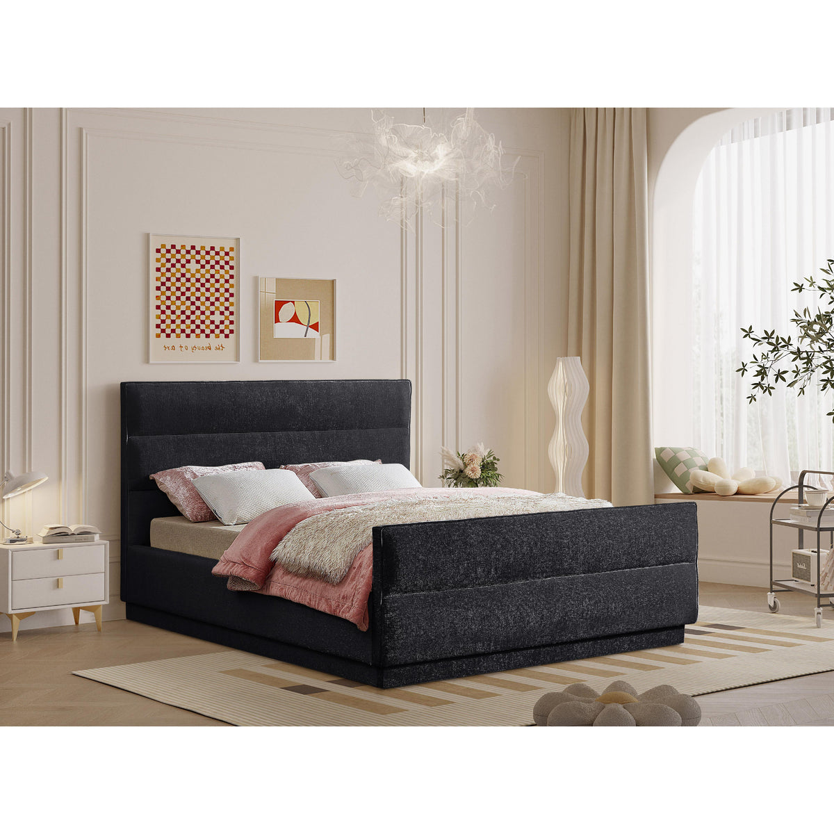 Meridian Paxton Black Chenille Fabric King Bed (3 Boxes)