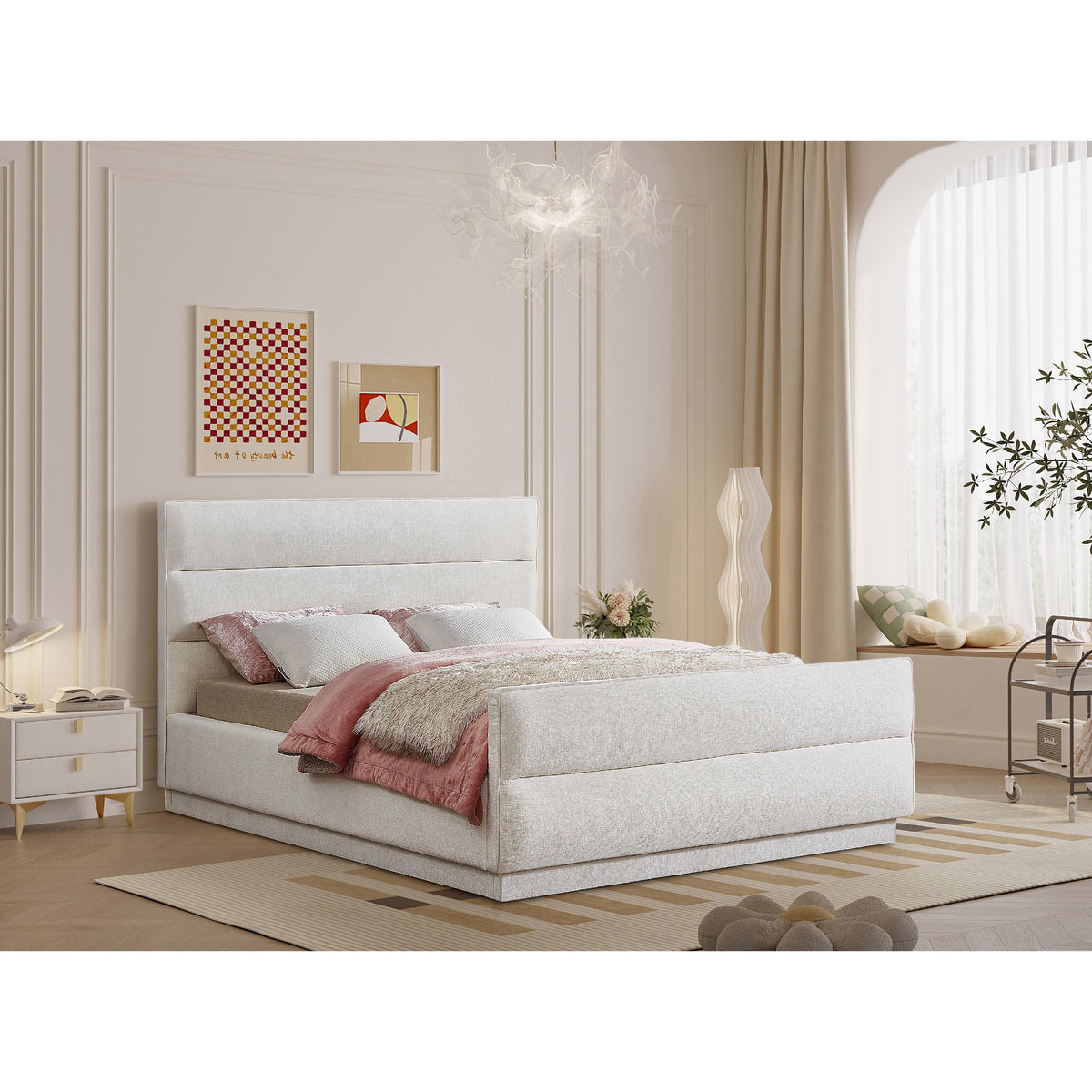 Meridian Paxton Cream Chenille Fabric Full Bed (3 Boxes)