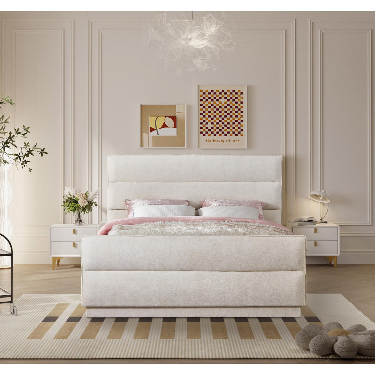 Meridian Paxton Cream Chenille Fabric Full Bed (3 Boxes)