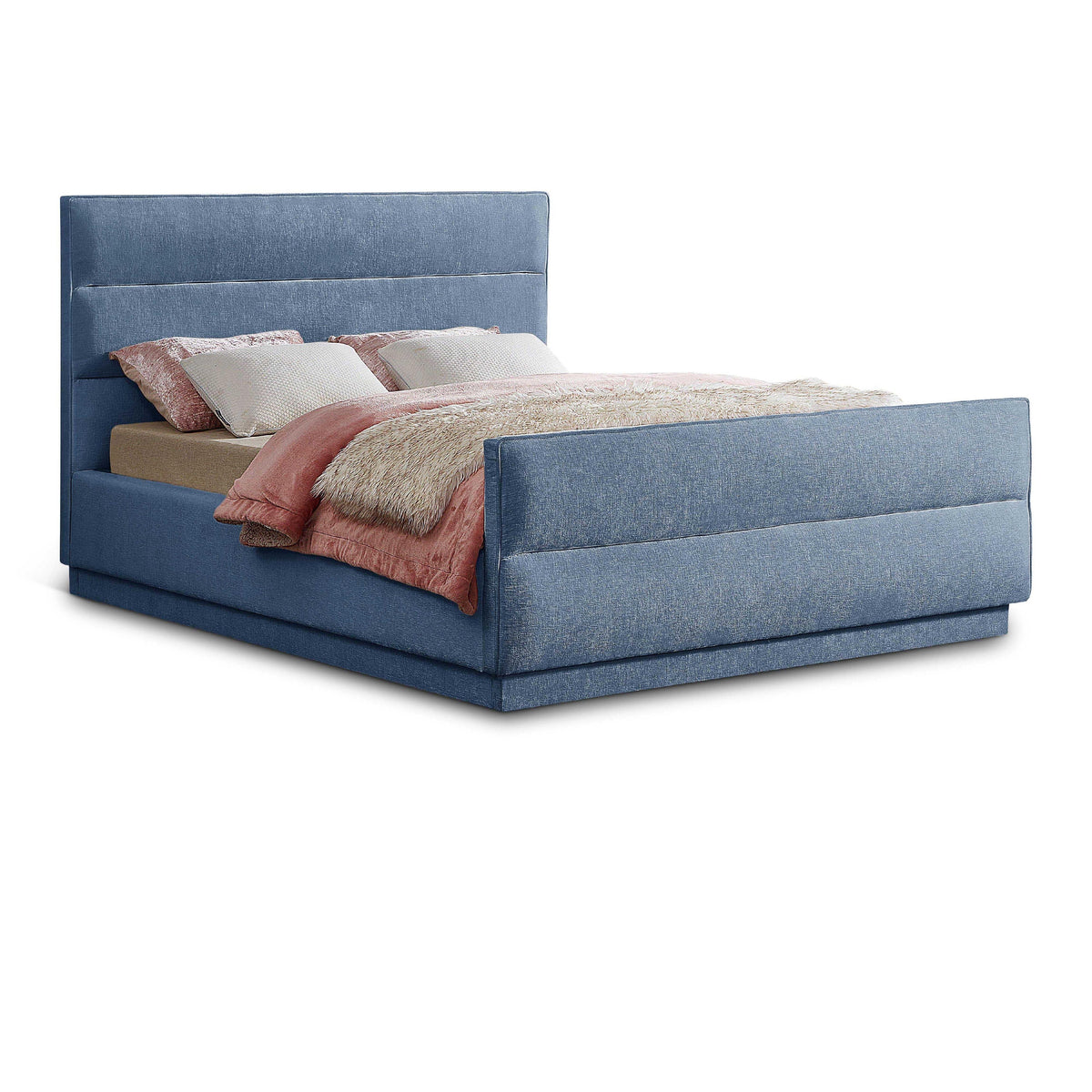 Meridian Paxton Light Blue Chenille Fabric King Bed (3 Boxes)