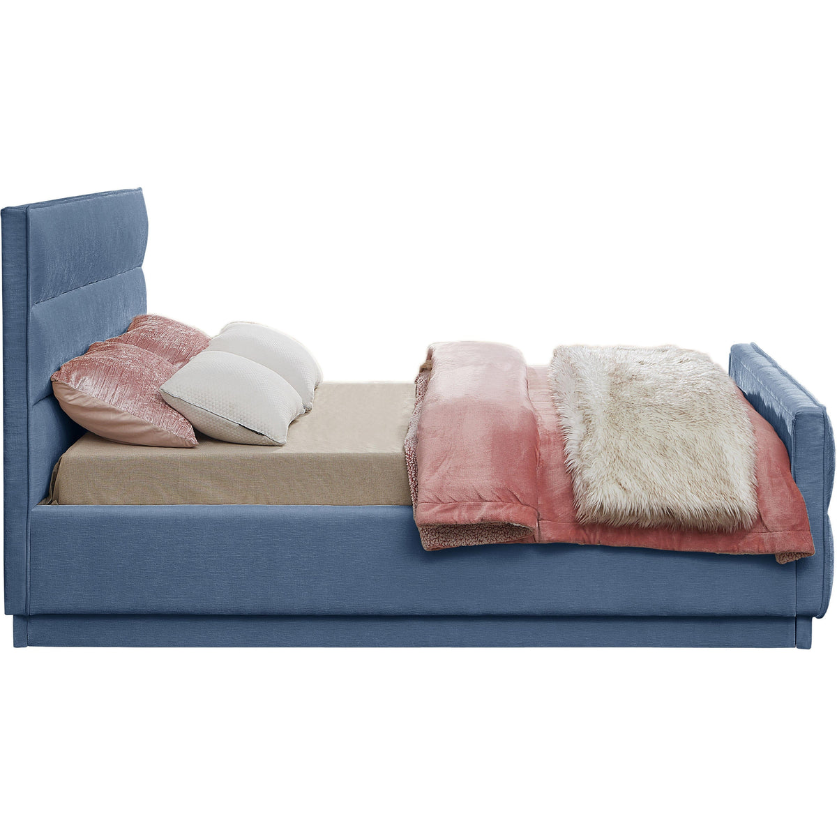 Meridian Paxton Light Blue Chenille Fabric King Bed (3 Boxes)