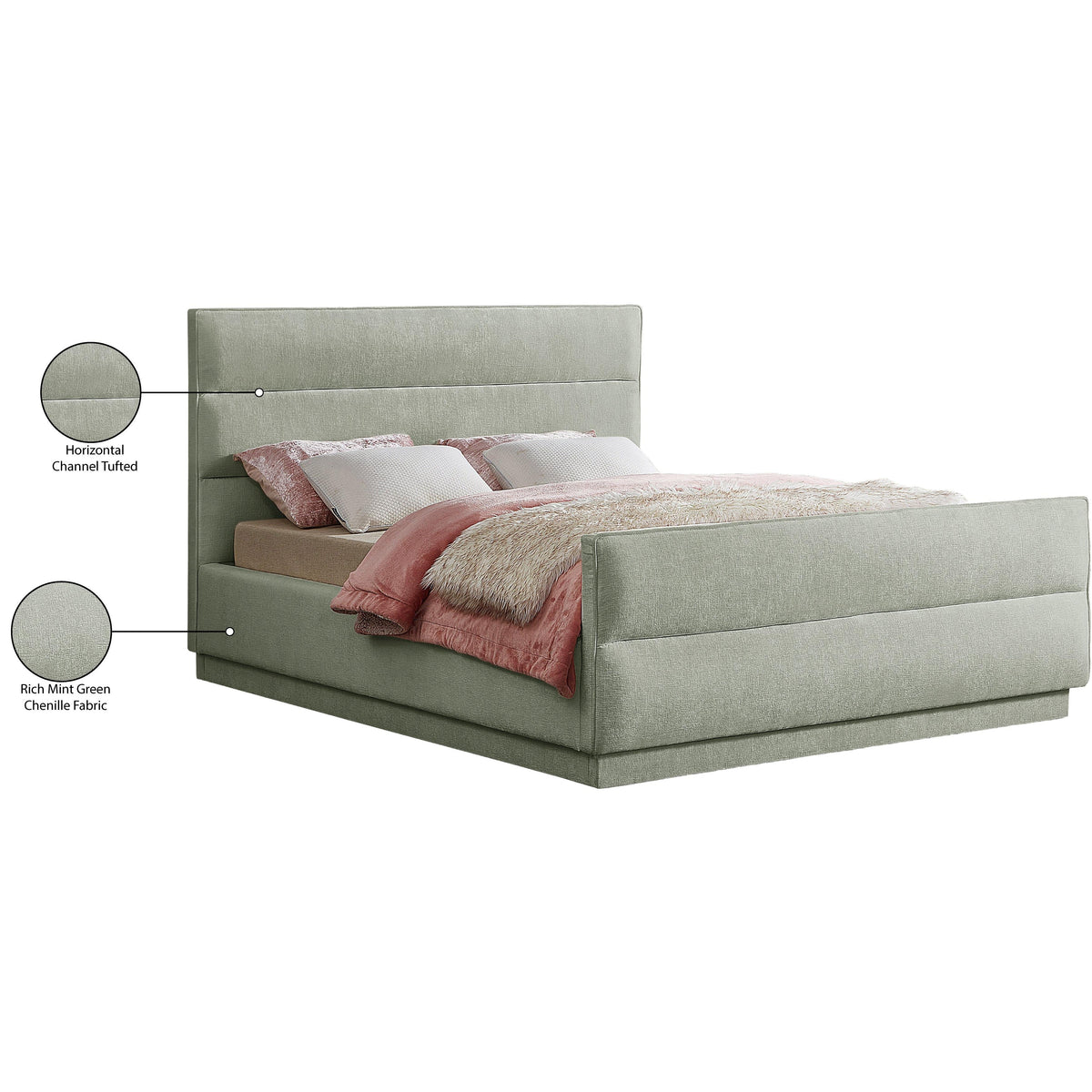 Meridian Paxton Mint Chenille Fabric Queen Bed (3 Boxes)