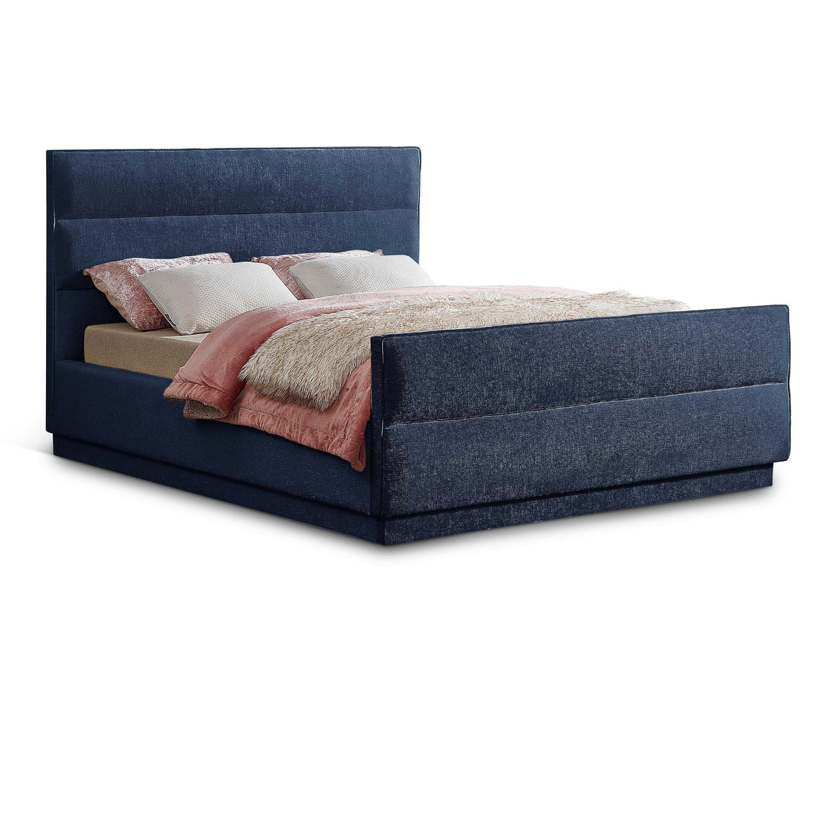 Meridian Paxton Navy Chenille Fabric King Bed (3 Boxes)