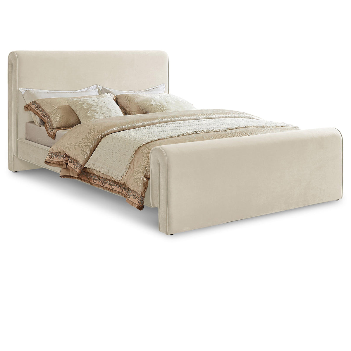 Meridian Sloan Cream Velvet King Bed (3 Boxes)