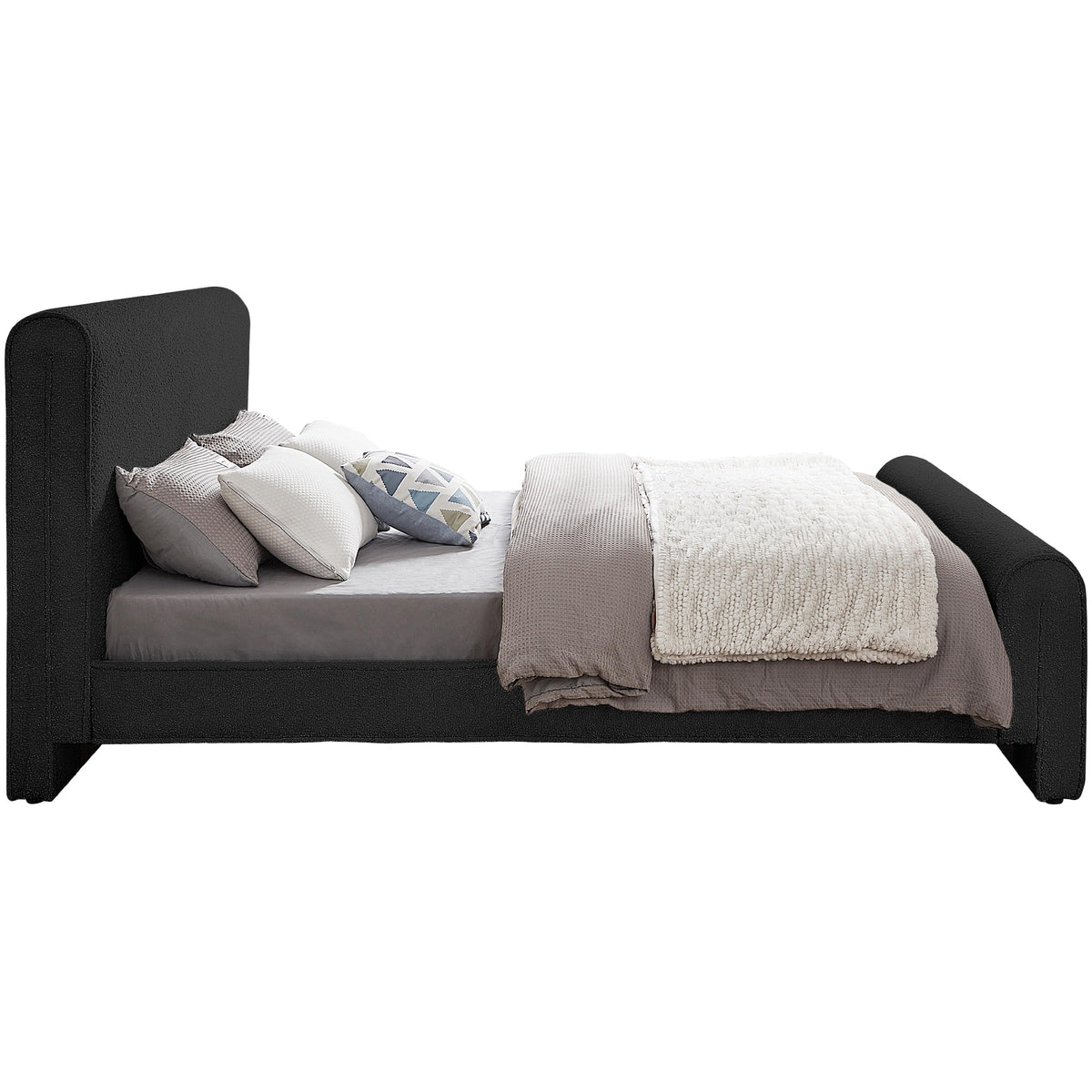 Meridian Stylus Black Boucle Fabric Queen Bed (3 Boxes)