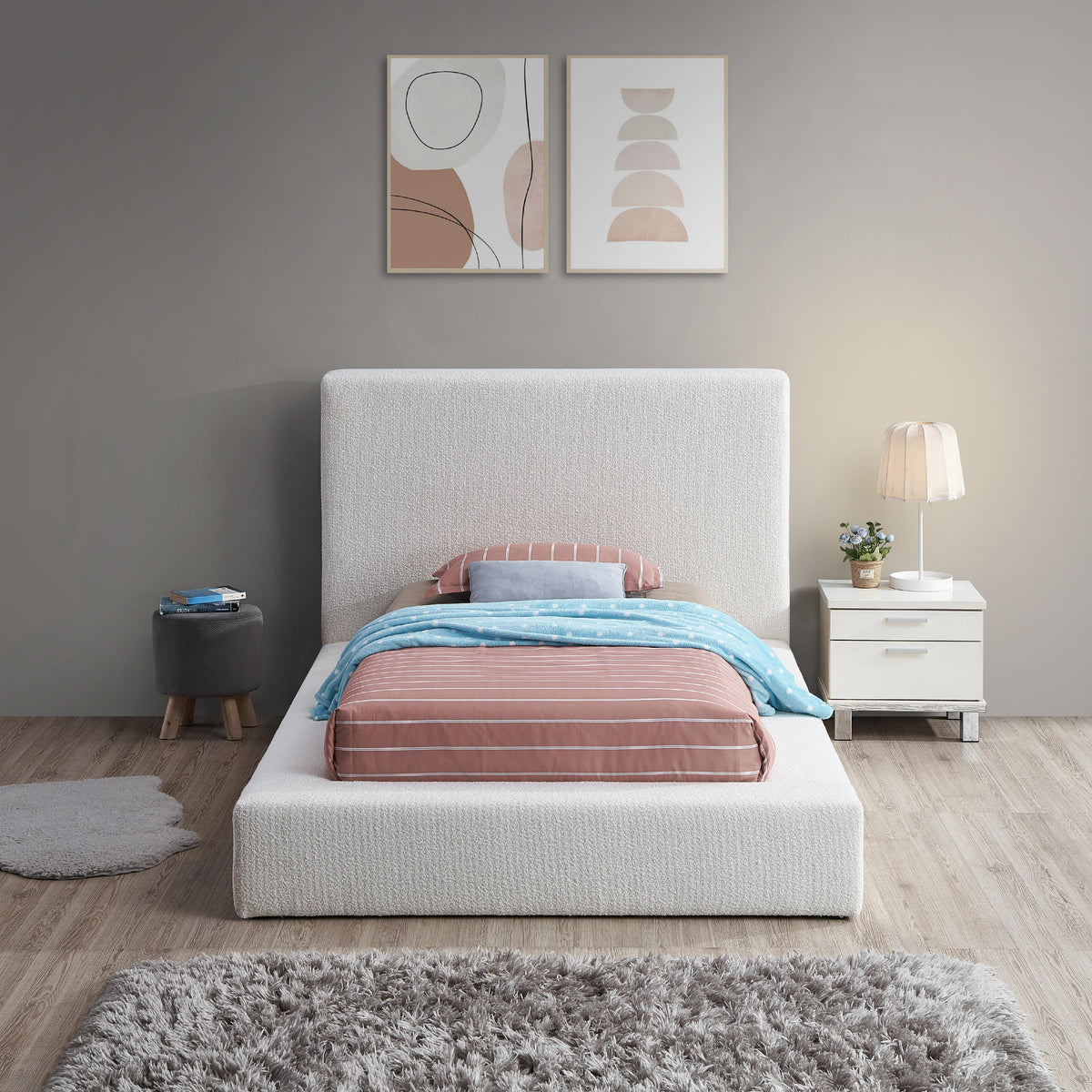 Meridian Terra Cream Boucle Fabric Twin Bed