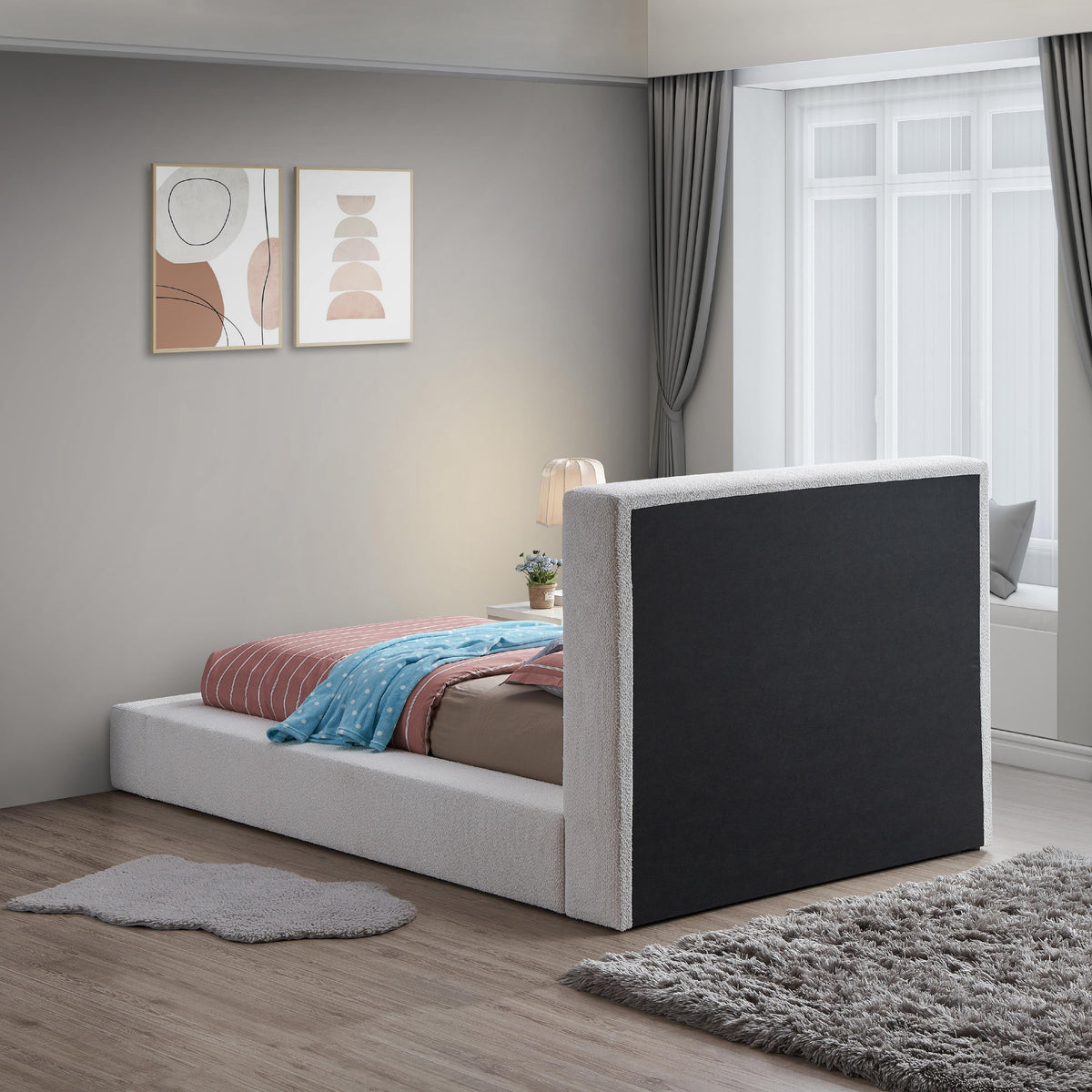 Meridian Terra Cream Boucle Fabric Twin Bed