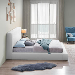 Meridian Terra White Boucle Fabric King Bed