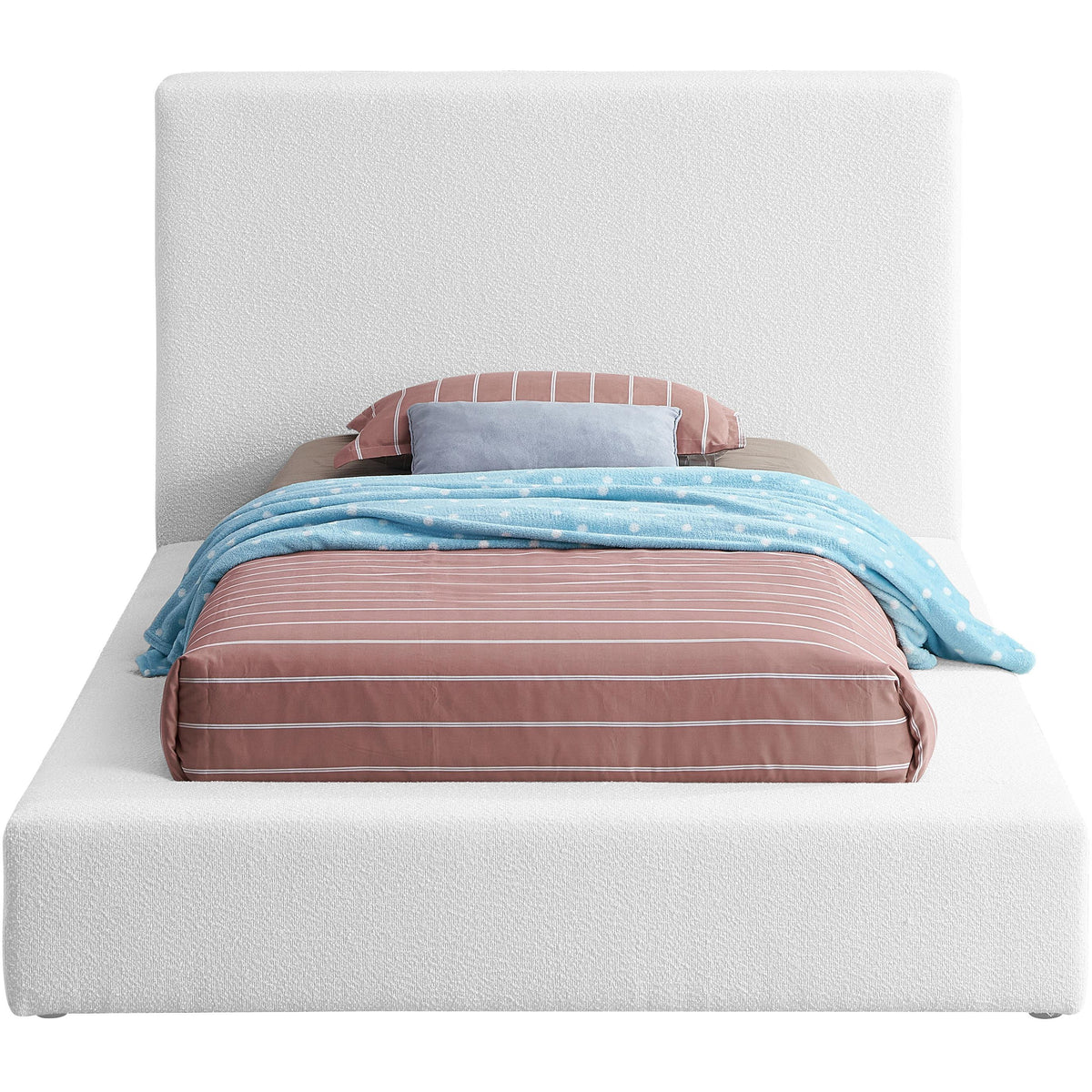 Meridian Terra White Boucle Fabric Twin Bed