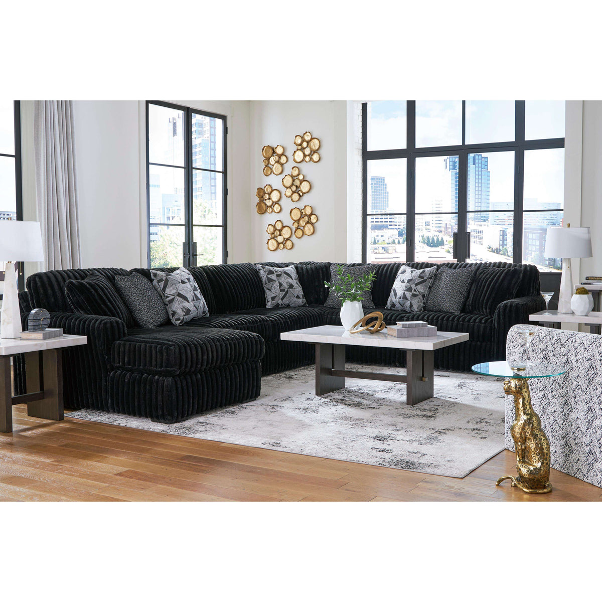Swipe Furniture Exclusive Design Midnight-Madness Fabric 4 pc Sectional 9810316/9810334/9810377/9810367