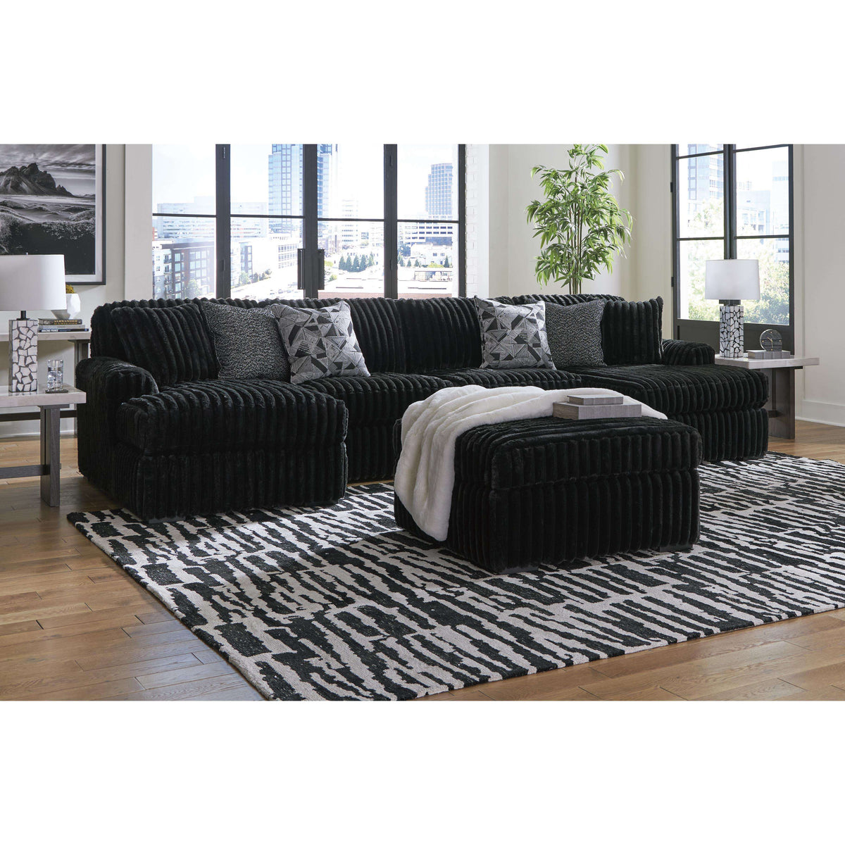 Swipe Furniture Exclusive Design Midnight-Madness Fabric 3 pc Sectional 9810316/9810334/9810317
