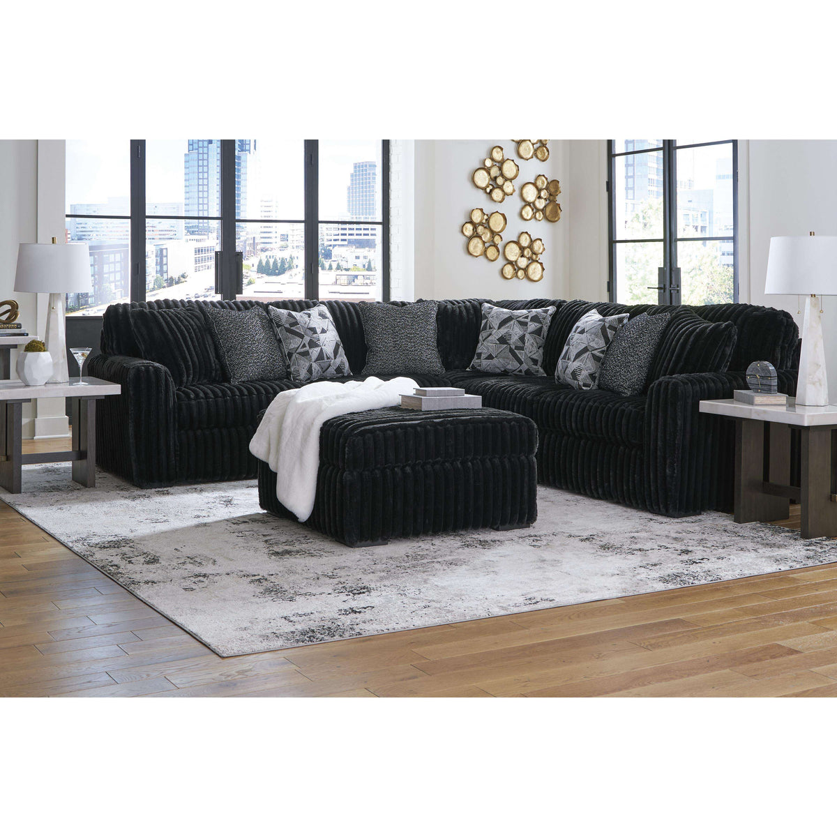 Swipe Furniture Exclusive Design Midnight-Madness Fabric 3 pc Sectional 9810366/9810377/9810367