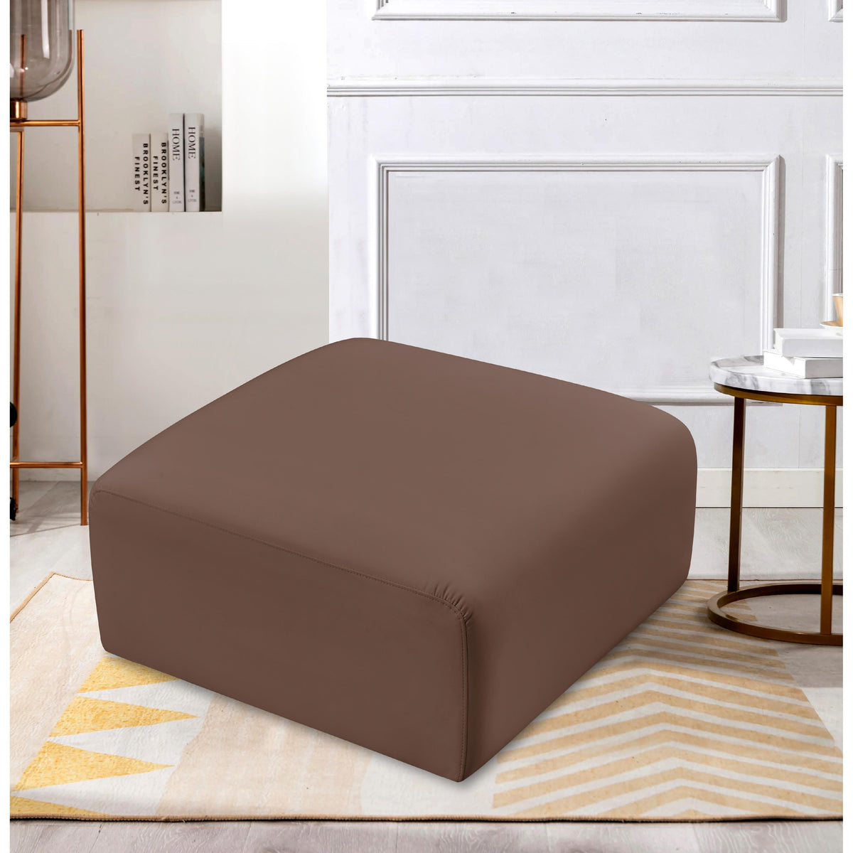 Meridian Arc Brown Vegan Leather Ottoman