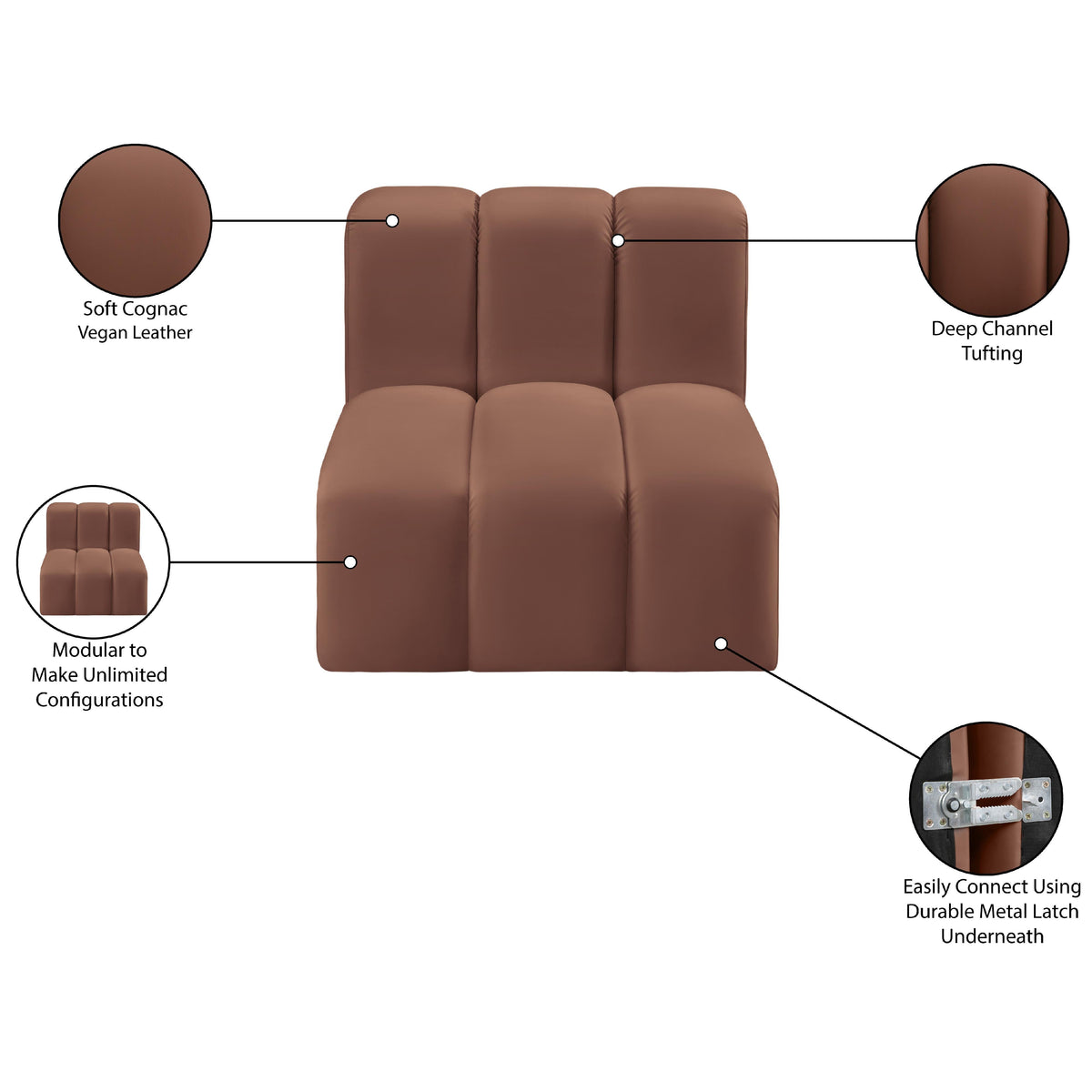 Meridian Arc Cognac Vegan Leather Straight Chair