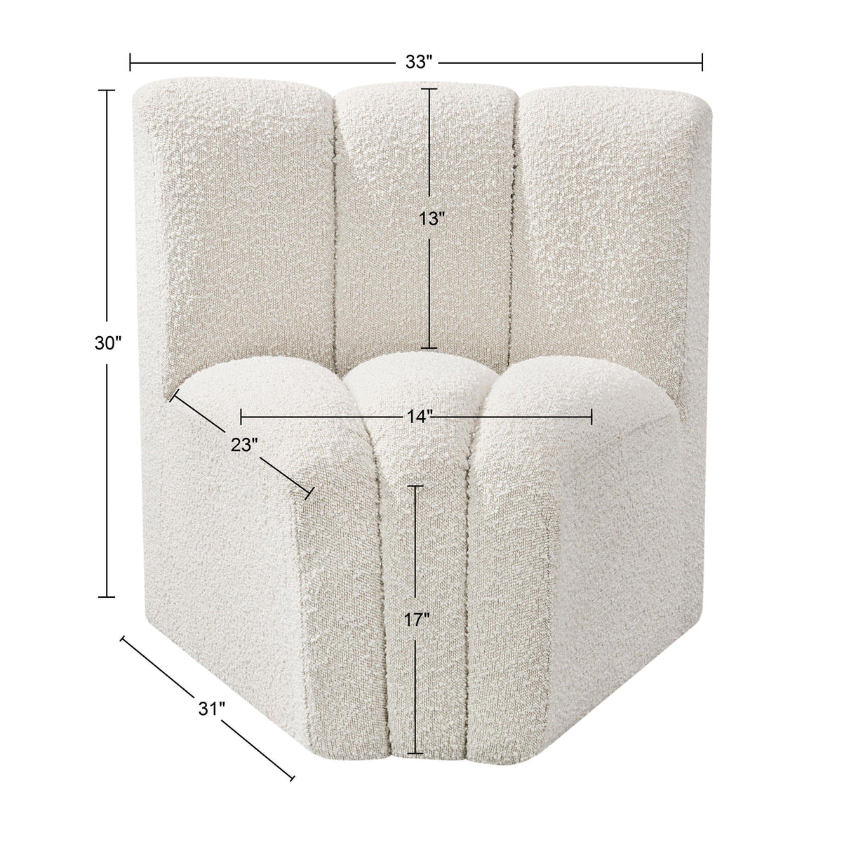 Meridian Arc Cream Boucle Fabric Curved Corner